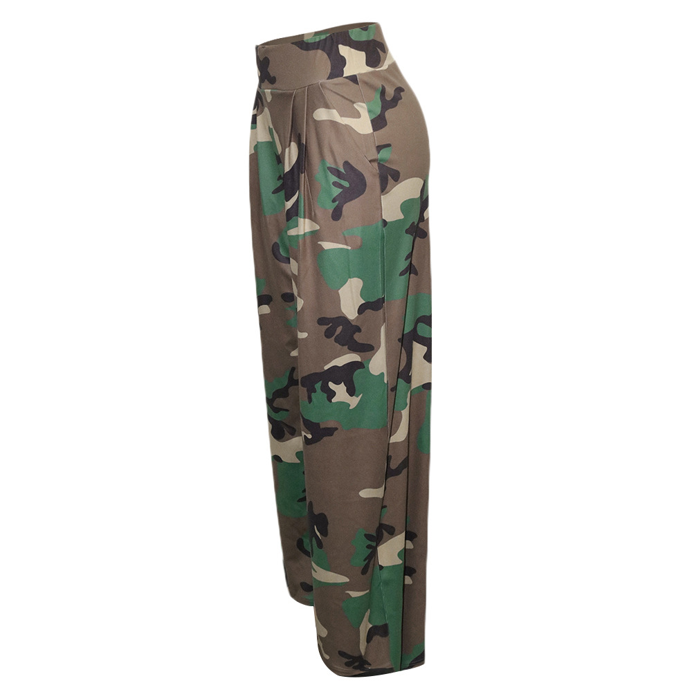 Title 3, Dames camouflage broek met wijde pijpen en elas...