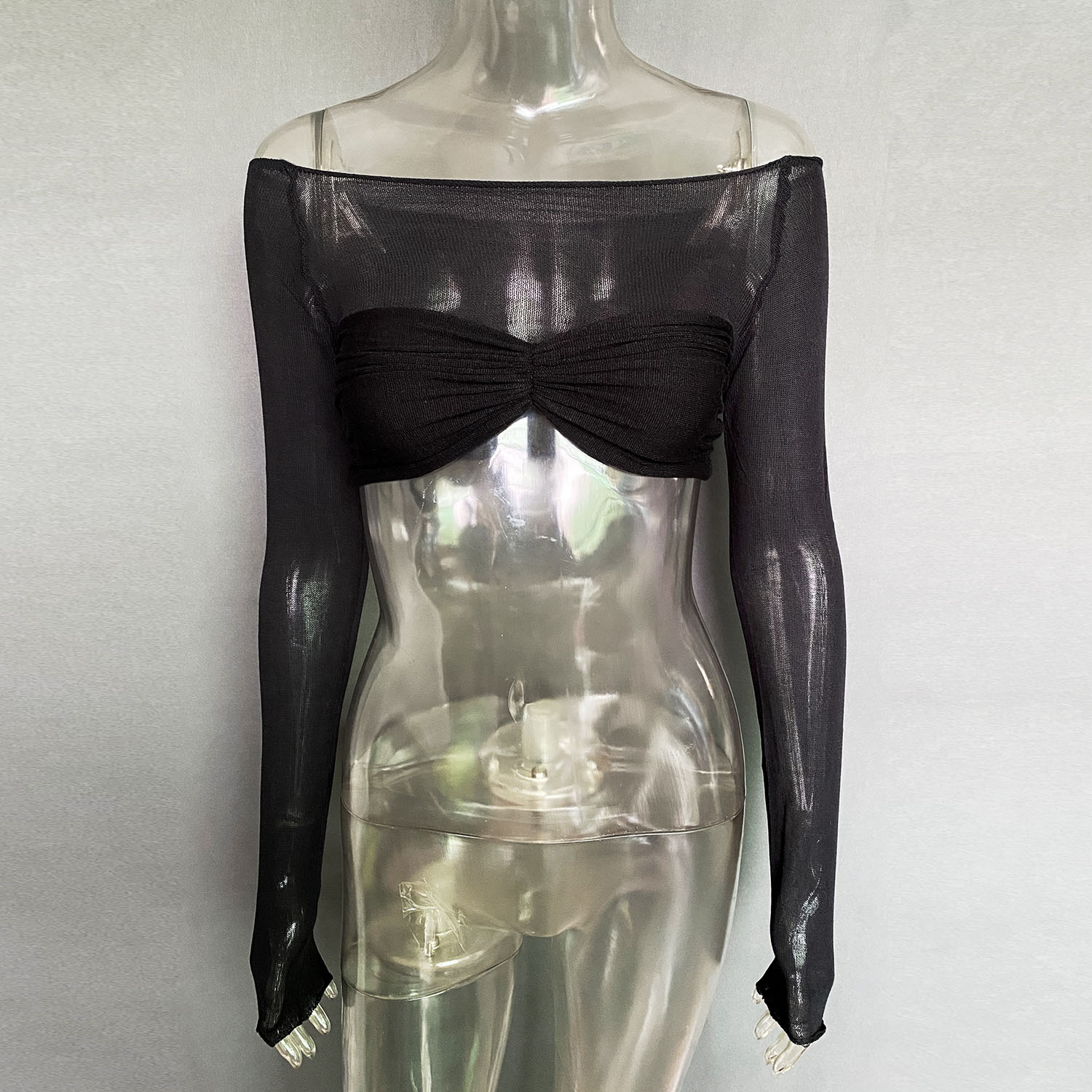 Women's Straight Neck See Through Chest Hugging Short Top