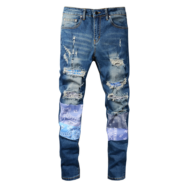 Men's Ripped Patch Jeans Trendy Slim Fit