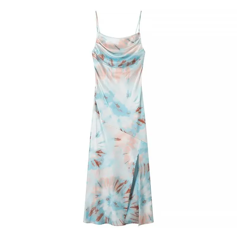 Women's Elegant And Light Mature Pleated Print Camisole Dress - Floral