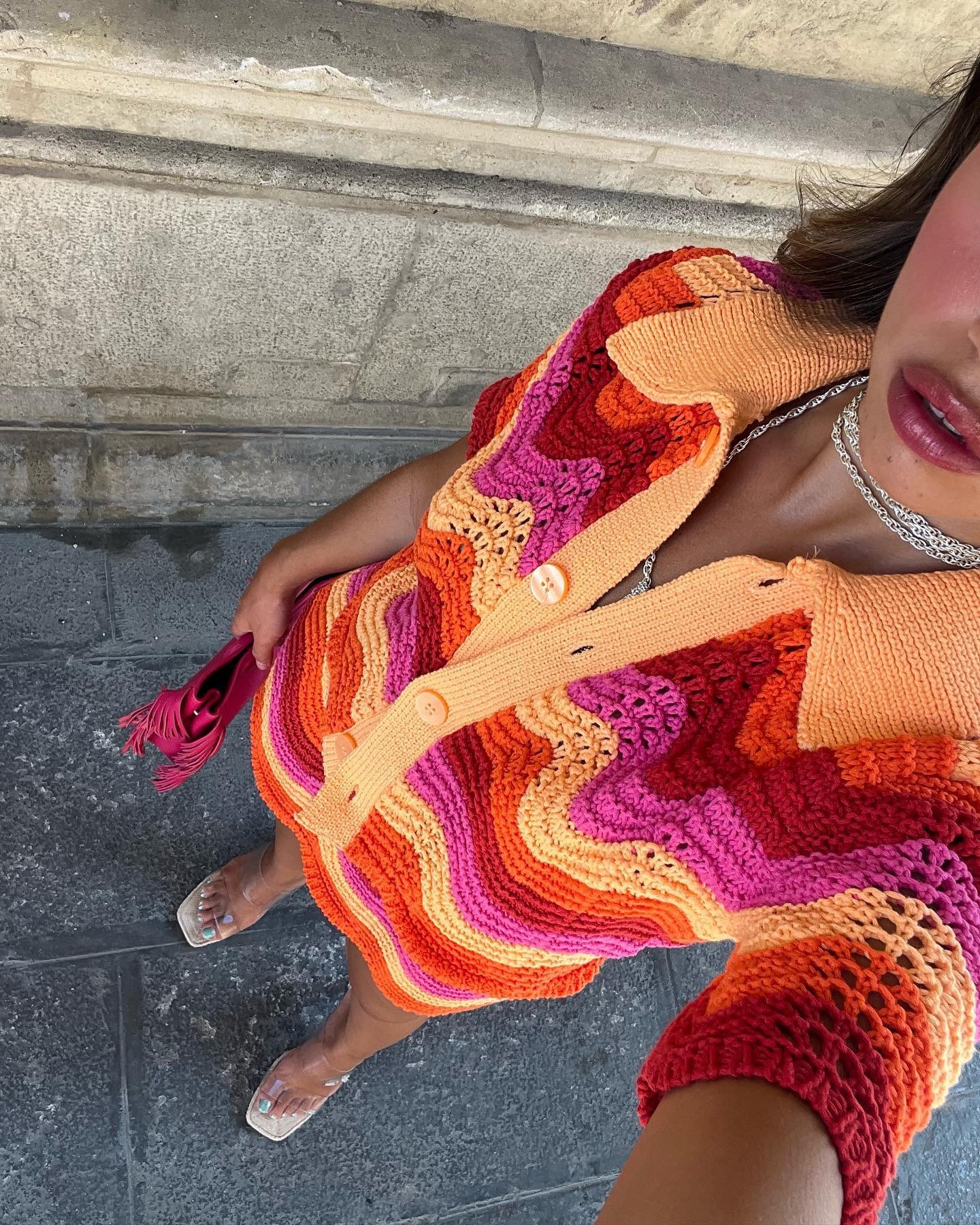 Single-breasted Sweater Mesh Skirt Knitting Suit Women