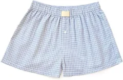 Women's Casual Plaid Cotton Arrow Pants Loose Four-corner Button Shorts - Blue - View 1