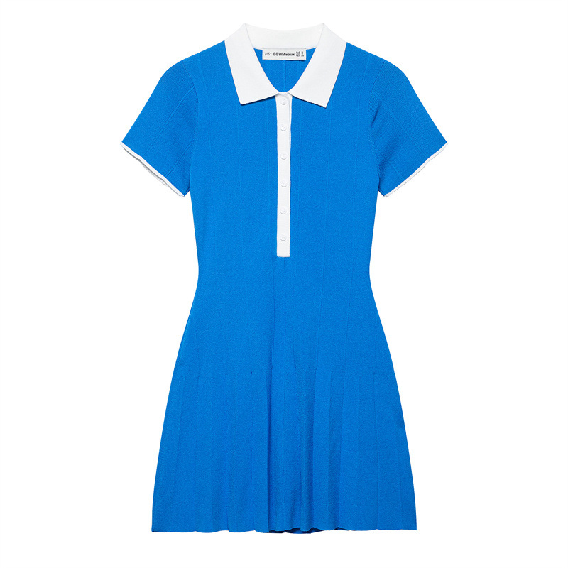 New Summer Contrast Color Knit Shirt Type Dress