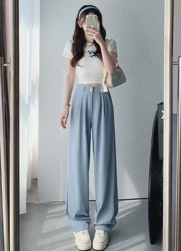 Fashion Casual Women's All matching Straight Pants Light Blue - Shop at LoveMi