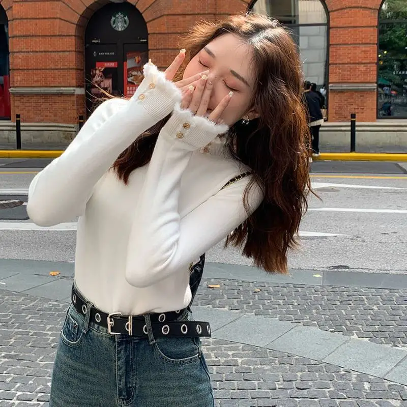 Half Turtleneck Sweater Mink Fur One-piece Top - Thick White