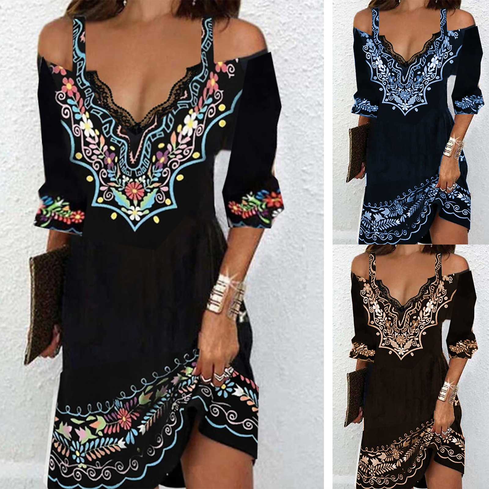 Ethnic Print Embroidered Women's Mid-length Dress — image 1