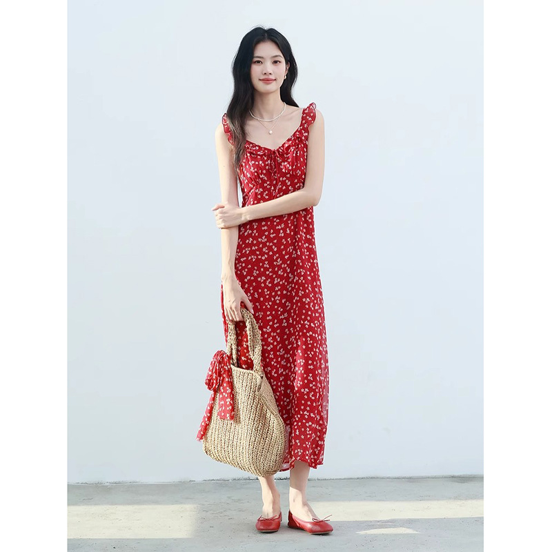 Ruffled Design Sense Vacation Spaghetti Straps Dress