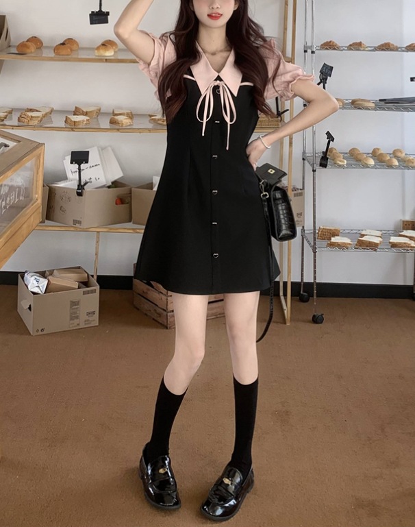 New Waist Slimming Temperament Black A- Line Short Skirt Fashion