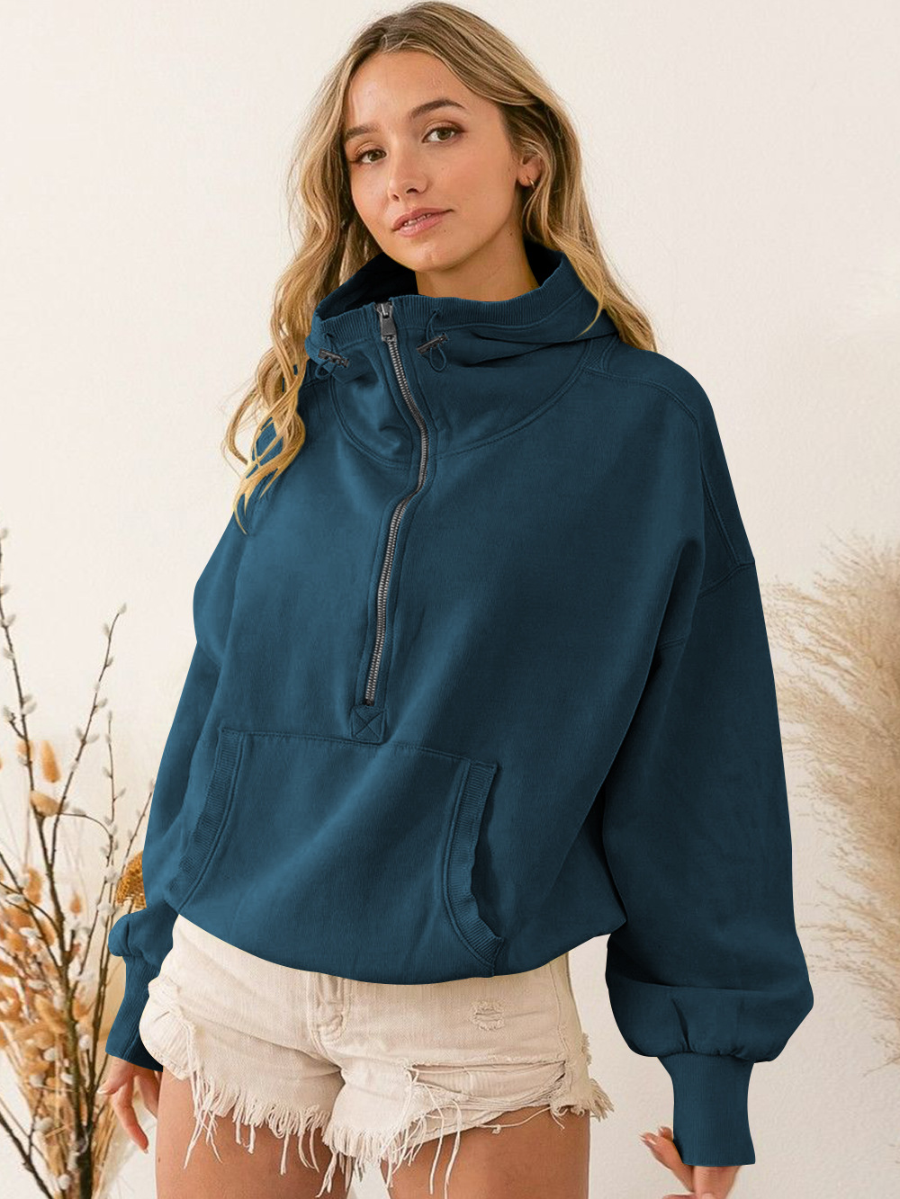 Women's Fashion Simple Hooded Solid Color Hoodie