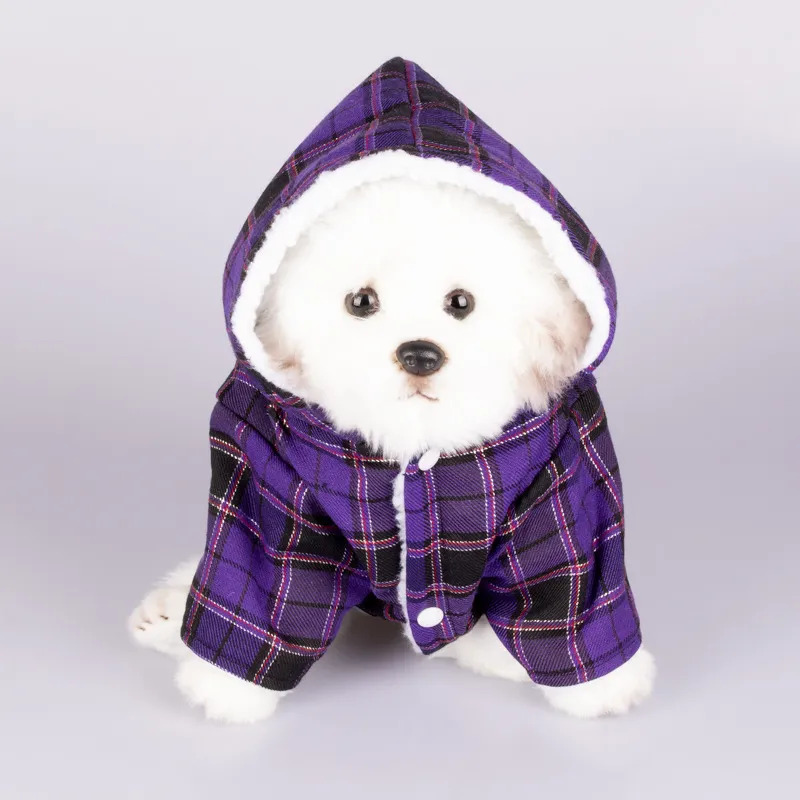 Dog Hooded Sweater Plaid Pet Clothes - Purple