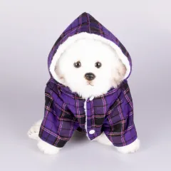 Dog Hooded Sweater Plaid Pet Clothes - Purple - View 1