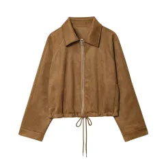 Graceful And Fashionable Women's Flannel Drawstring At Hem Jacket Coat - Flannel Coat - View 1