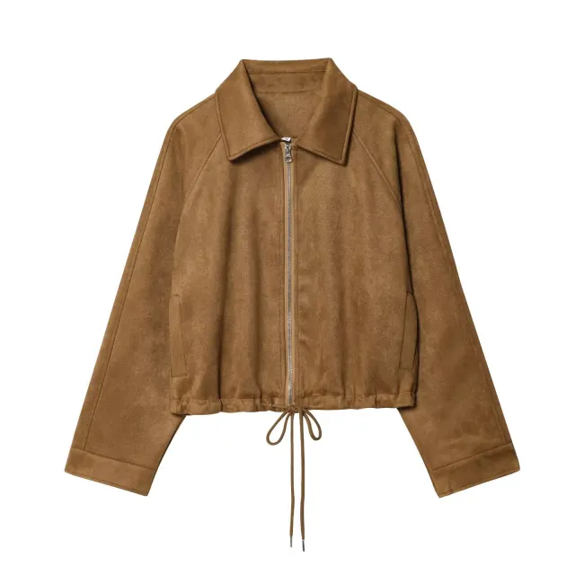 Graceful And Fashionable Women's Flannel Drawstring At Hem Jacket Coat Flannel Coat - Shop at LoveMi