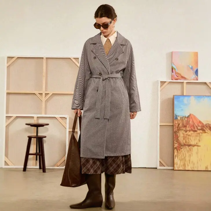 Casual Woolen Lace-up Long Coat