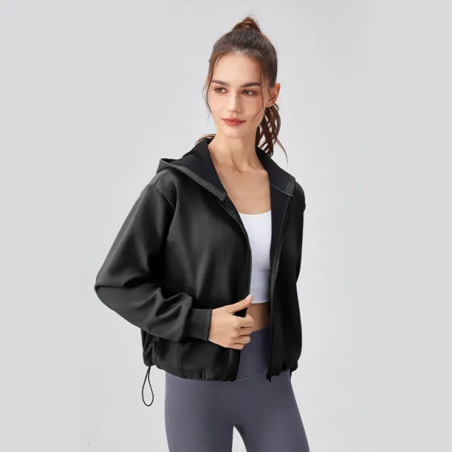 Women's Autumn And Winter Thickening Yoga Jacket Loose Hooded Warm Zipper Running Clothes Black - Shop at LoveMi