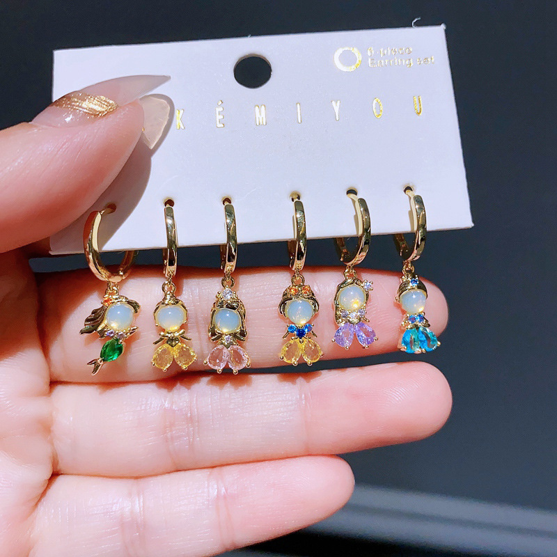 Fairy Princess Earrings Fashion Color Zircon Earrings