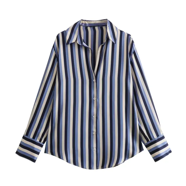All match Silk Satin Texture Draping Long sleeved Shirt For Women Three Color Blue - Shop at LoveMi