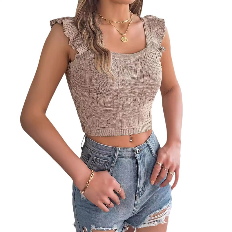 Sleeveless Knitted Crop Top With A Midriff-baring Design