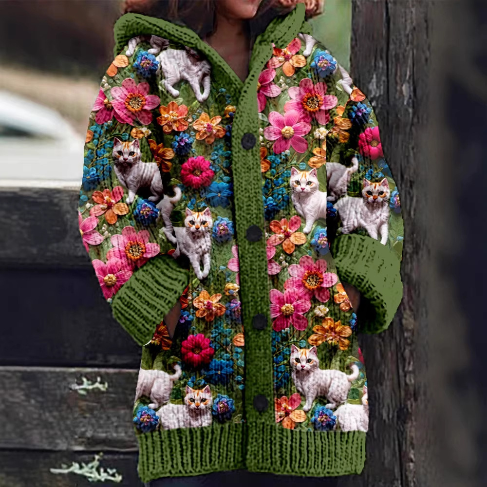 Womens Casual Cape Jacket With Abstract 3D Christmas Print