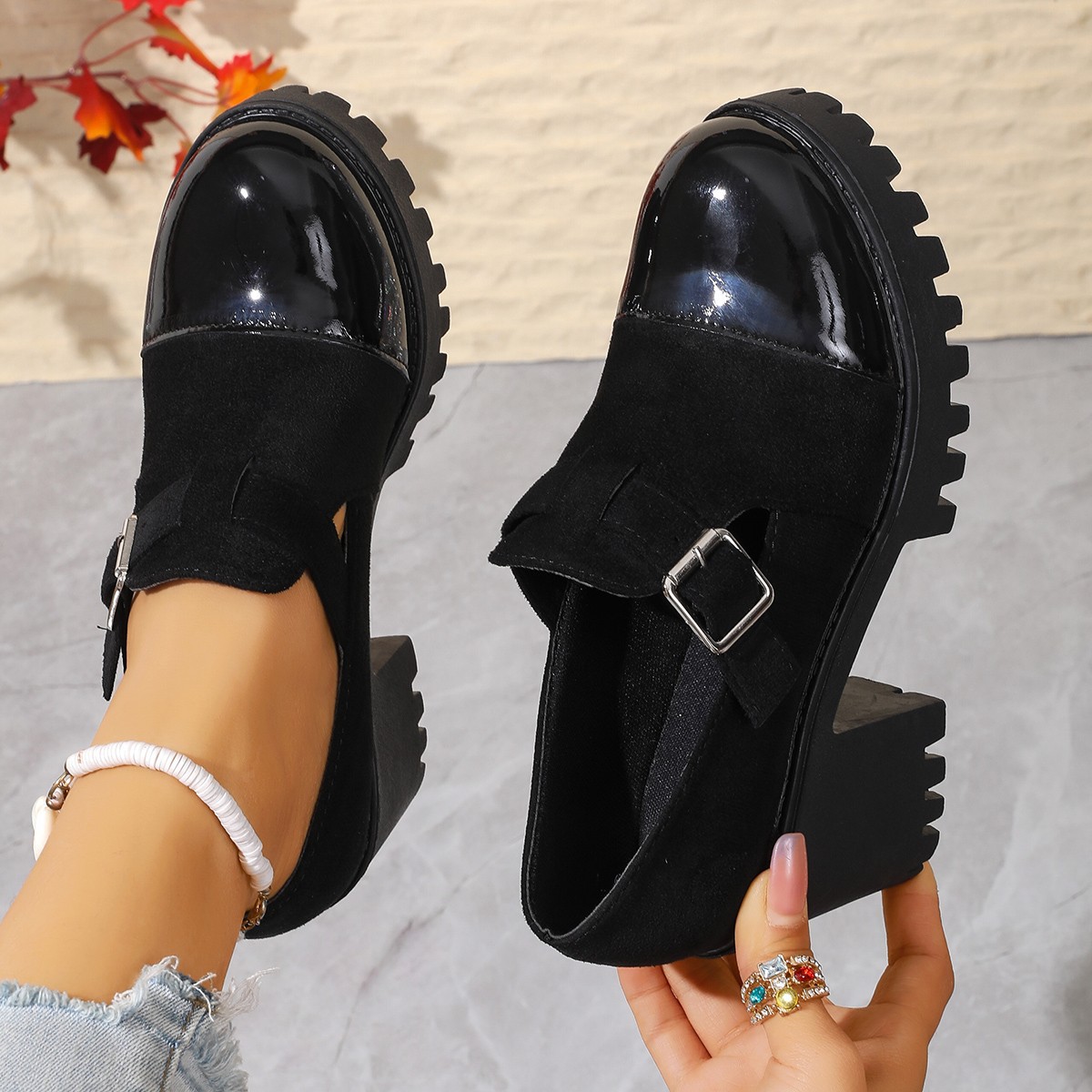 Spring High-Heel Chunky-Heel British-Style Elevating Fashion Pumps