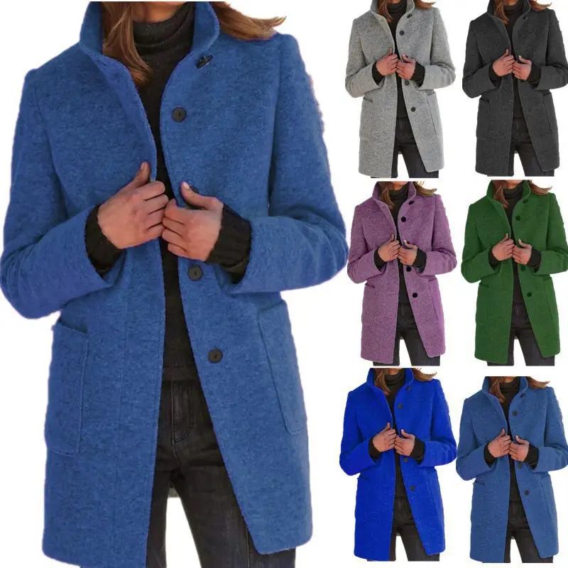 New Retro Solid Color Buttoned Turtleneck Wool