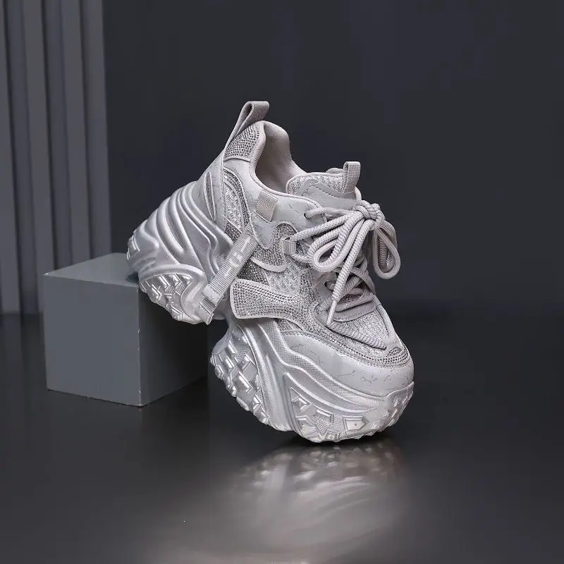 Versatile Rhinestone-studded Thick-soled Height-increasing Womens Shoes