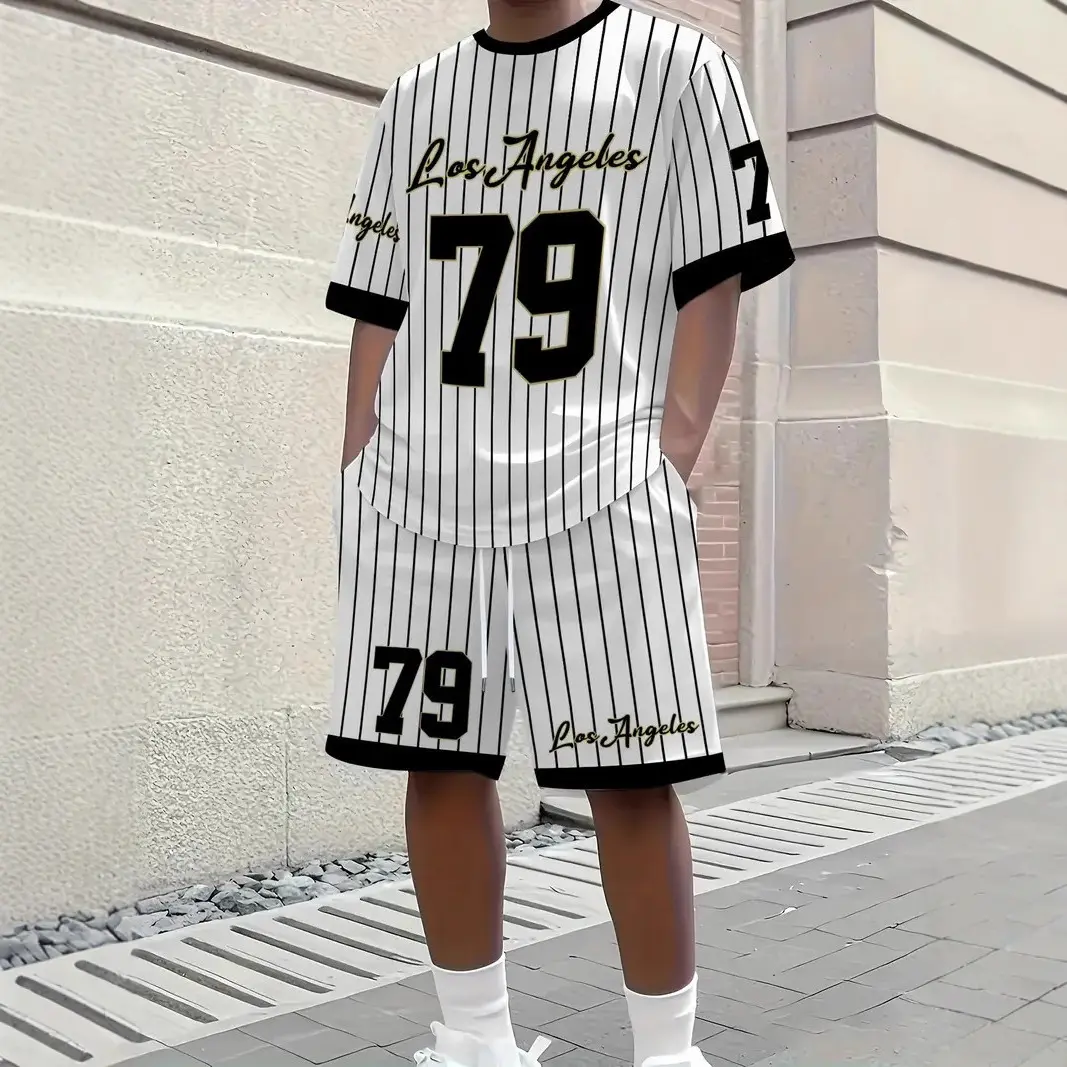 Retro Digital-print Jersey Loose-fit Streetwear Striped Short-sleeve
