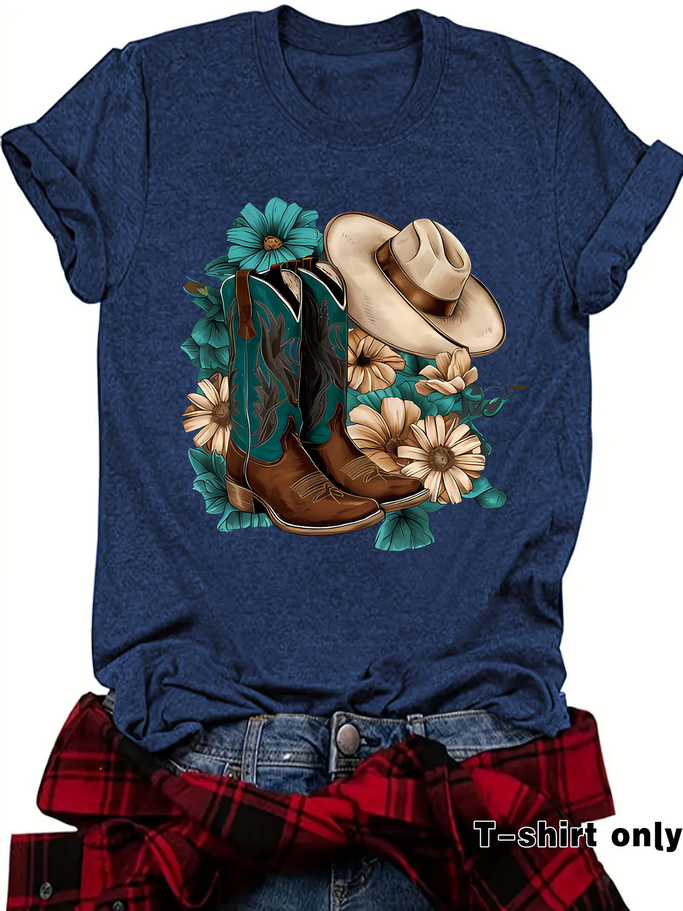 Womens Loose-fitting Fashionable Boots With A Hat Print And Short Sleeves