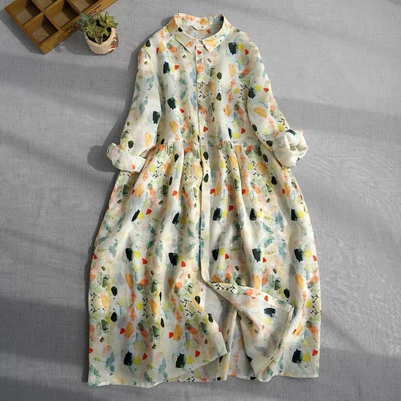 Spring Three-quarter-sleeve Vintage Floral Dress For Women product image