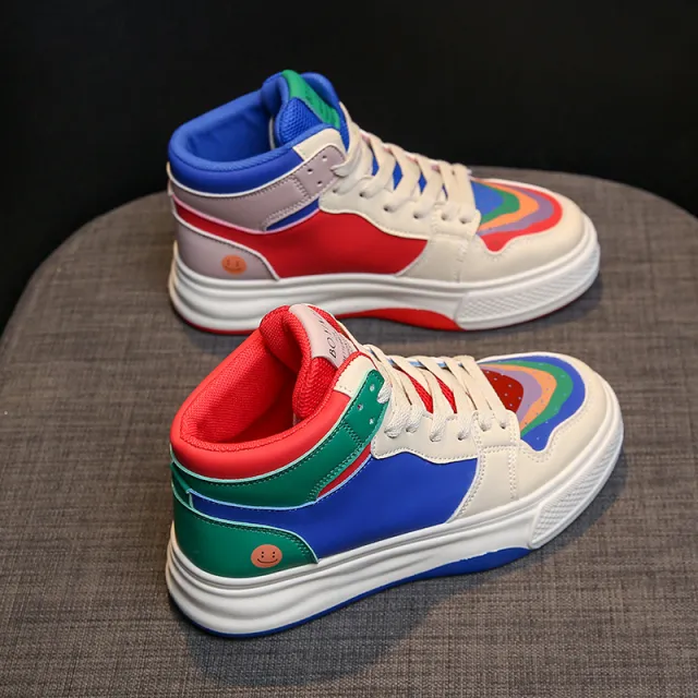 High Top White Shoes Women's Thick Bottom Casual Sports Skate Shoes Blue - Shop at LoveMi