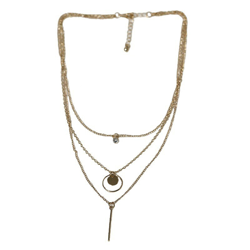 All-match Rhinestone Round Multilayer Collarbone Necklace