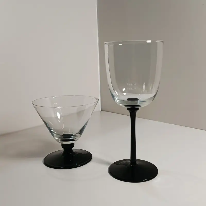 Black Stick Red Wine Glass Ice Cream Bowl European Style Niche Retro