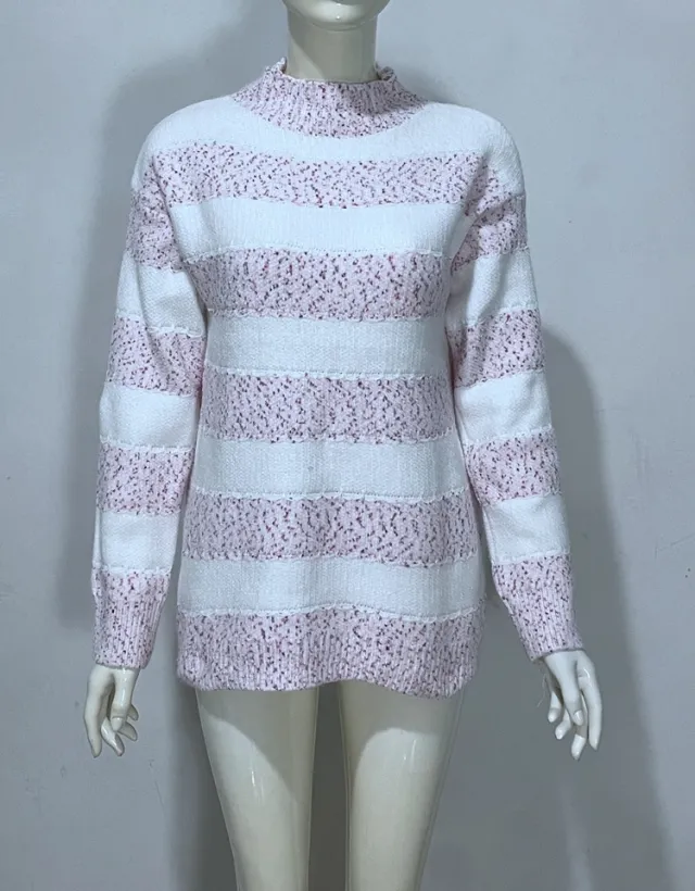 Embroidered Jacquard Pullover Loose Bottoming Shirt Mock Neck Sweater Coat Purple - Shop at LoveMi