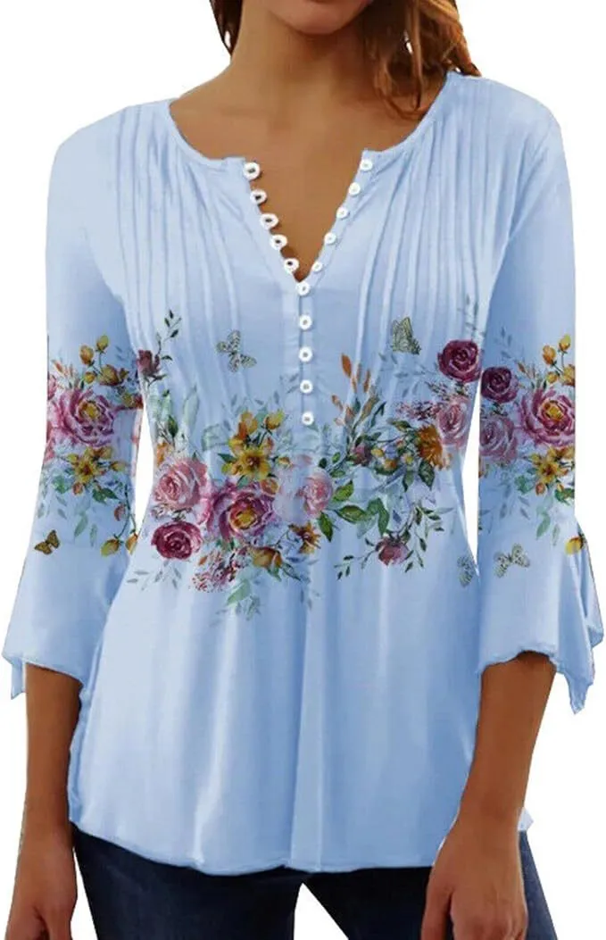 Women's Single-breasted Fashion V-neck Half-sleeve Top - Zxhd392-L