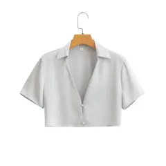 Women's New Silk Satin Short Sleeve Shirt Skirt Suit - Shirt - View 1