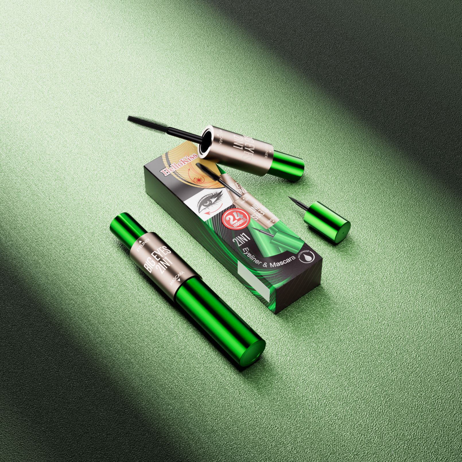 ماسكارا مقاومة للماء بتجعيد طويل مع محدد عيون سائل 2 في 1