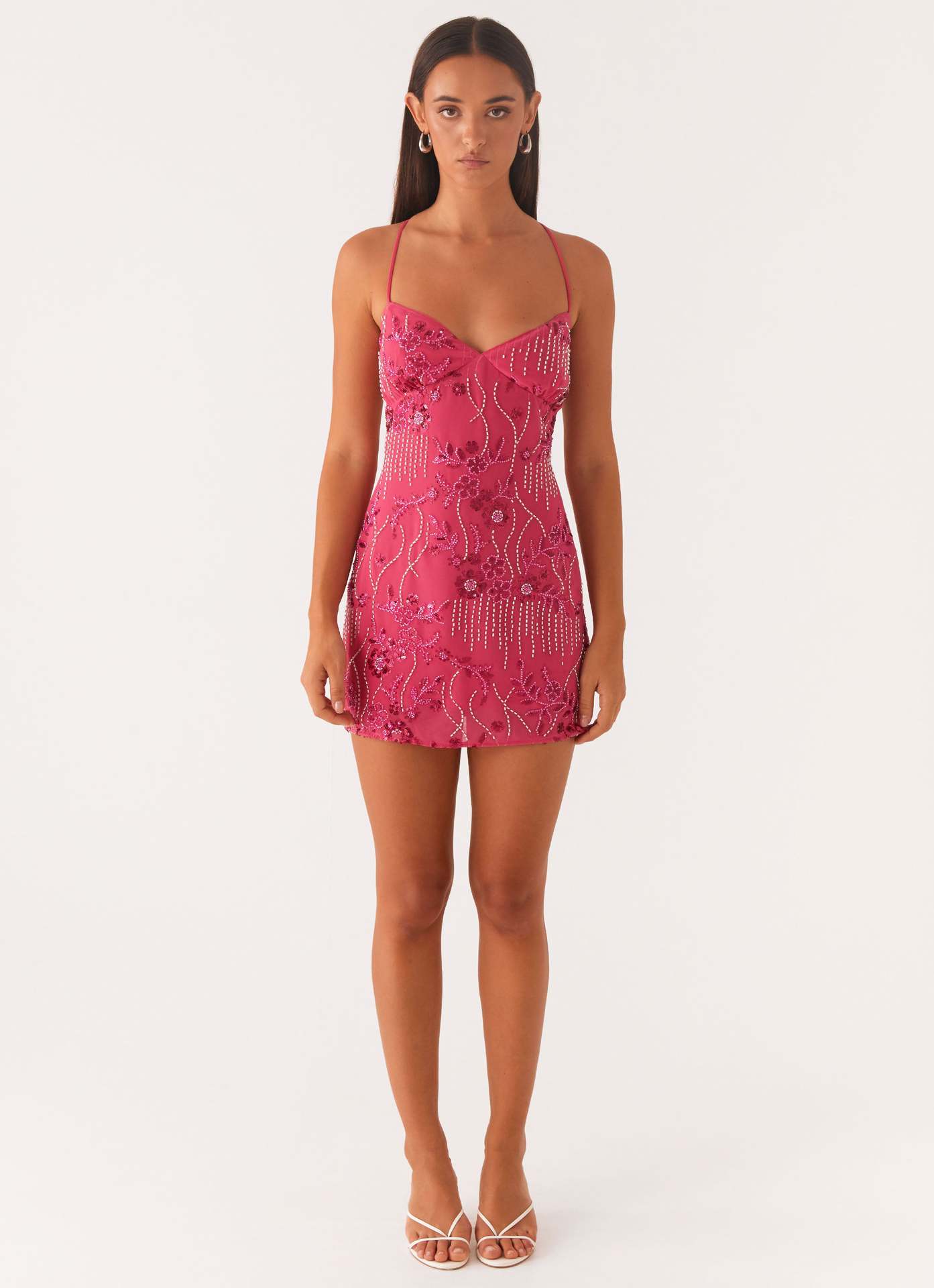 Personalized Embroidered Piece Beaded Back Lace up Dress Rose - Shop at LoveMi