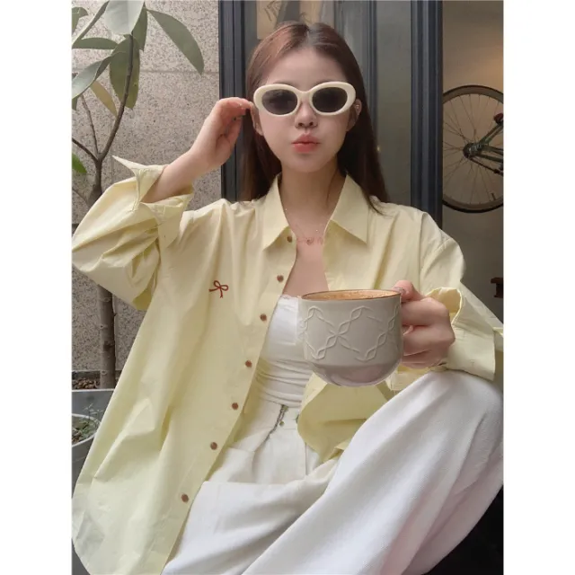 Gentle Bow Embroidered Shirt For Women Red - Shop at LoveMi