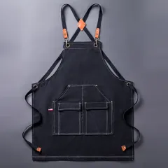 Thickened Canvas Apron Barbecue Kitchen Woodworking Work Apron - Black - View 1