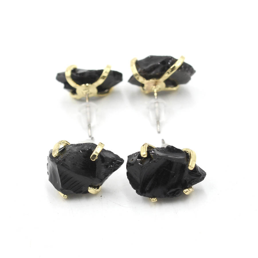 Irregular Natural Raw Gemstone Crystal Four-claw Stud Earrings