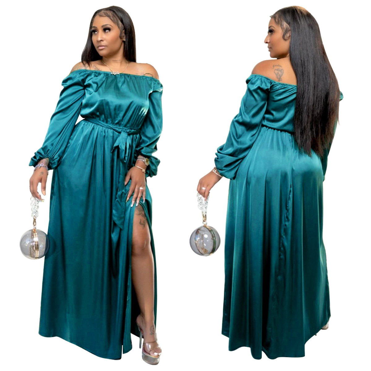 Off-shoulder Lace-up Lantern Sleeve Dress