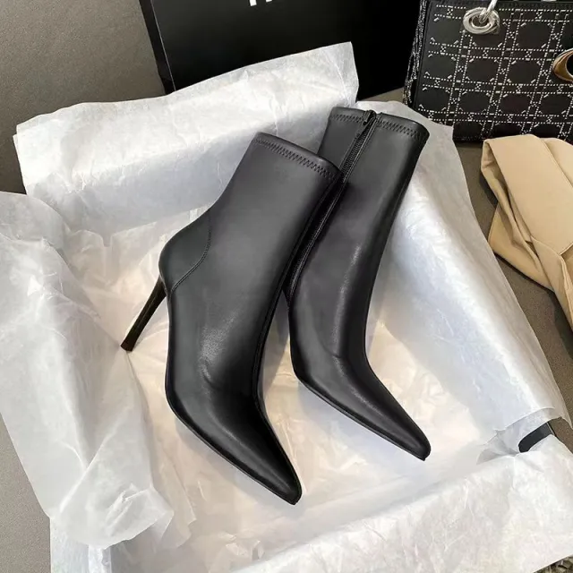 New Autumn Fried Street Fashion Stiletto Heel Pointed Martin Boots Black - Shop at LoveMi