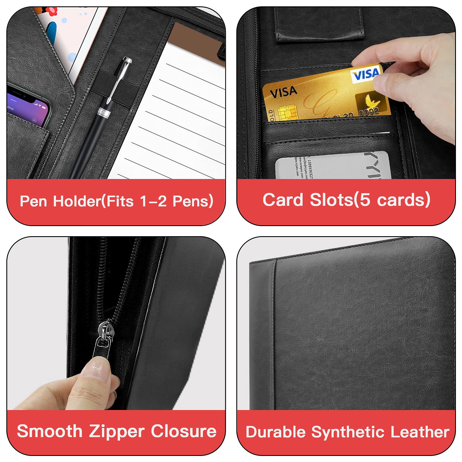 Zipper Buggy Bag Leather Planning Loose-leaf Envelope Storage Bag — foto 3