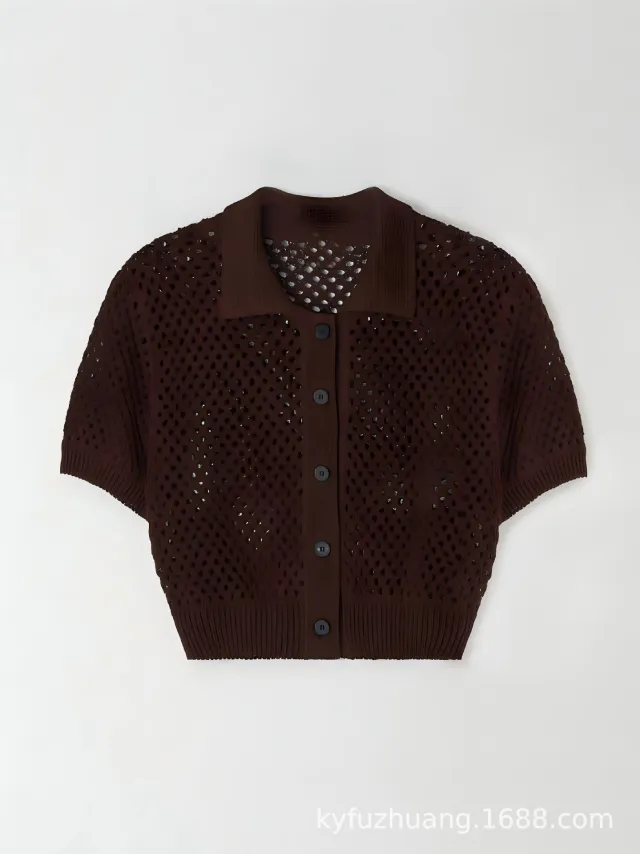Exotic Rib knit Cuff Casual Fashion Style Slim fit Knitted Cardigan Top Dark Brown - Shop at LoveMi