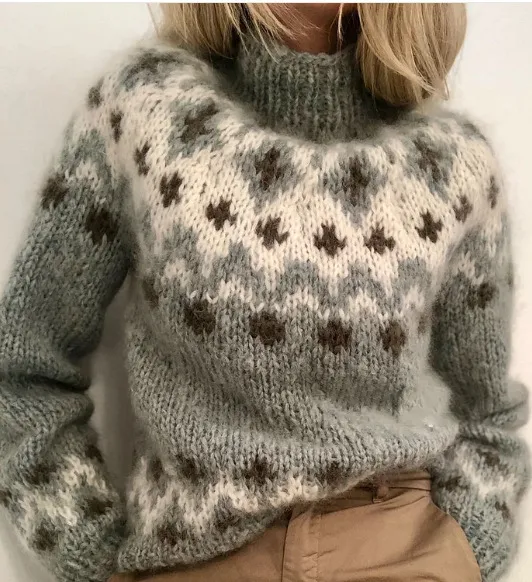 Round neck Chunky knit Cotton Fabric Top As8413Mm 5Xl - Shop at LoveMi
