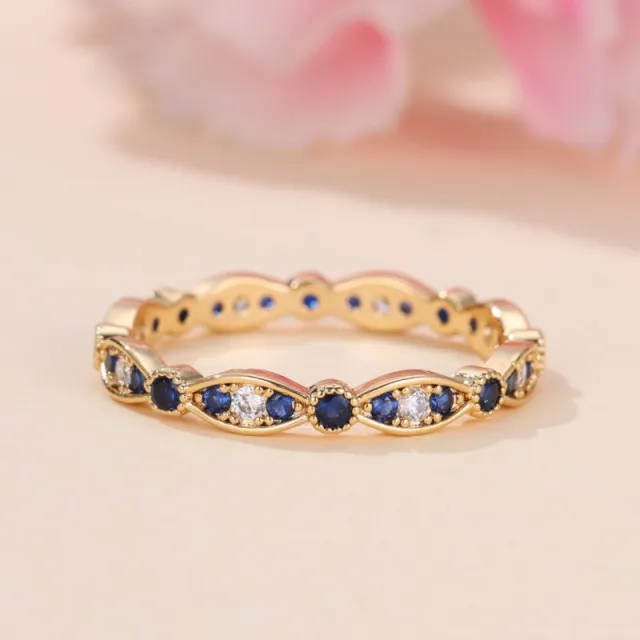 Golden Royal Blue Diamond Edged White Diamond Light Luxury Women's Ring Gold Sapphire Blue - Shop at LoveMi