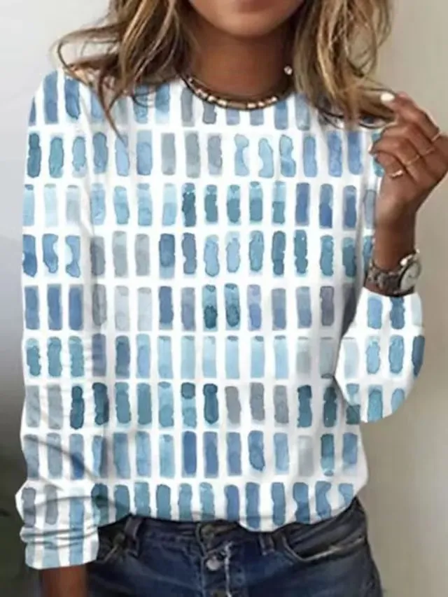 Autumn And Winter New European And American Fashion Striped Long Sleeves Light Blue - Shop at LoveMi