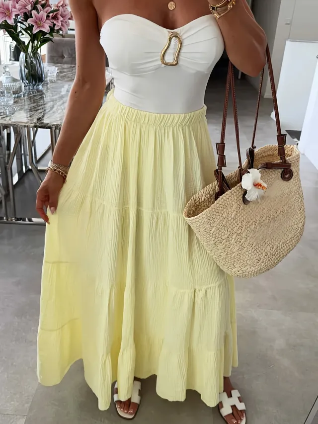 Stylish Elegant And Minimalist Pleated Skirt For Everyday Casual Wear Yellow - Shop at LoveMi