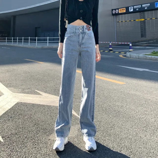 High Waist Wide Leg Pants Women's Jeans Women's Straight Jeans Light Blue - Shop at LoveMi