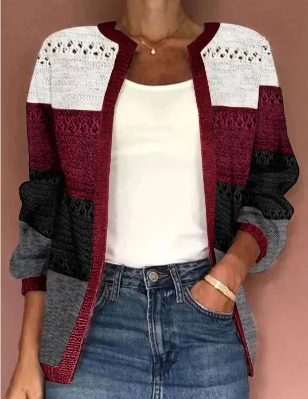 Women's Color Matching Hollow Out Cardigan Black - Shop at LoveMi